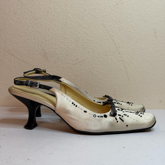 Vintage Prada 90's Slingback Rose Satin Courts with Bead Detailing